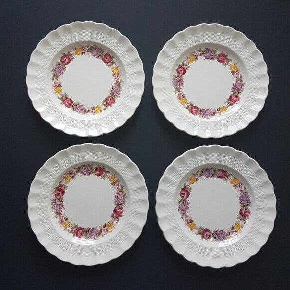 Copeland Spode ROSE BRIAR, Vintage Side Plates, Set of 4, Chelsea Wicker Shape - Picture 3 of 10